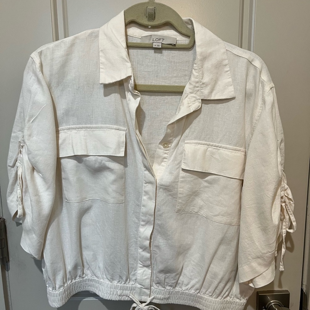 LOFT Cream Collared Shirt - Picture 2 of 6